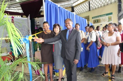 Mrs.  Gaunette Sinclair Maragh Ph.D (1st left) launching the School of Hospitality and Tourism Management Day 2018 with the help of Professor Collin Gyles, Vice President UTech, Ja. and Guest speaker, Ms. Khamile Needham, representative of the Jamaica Hotel & Tourist Association (JHTA) at the Alfred Sangster Auditorium on Thursday, March 22, 2018 under the theme “Encouraging regional integration for development in the hospitality and tourism industry”.