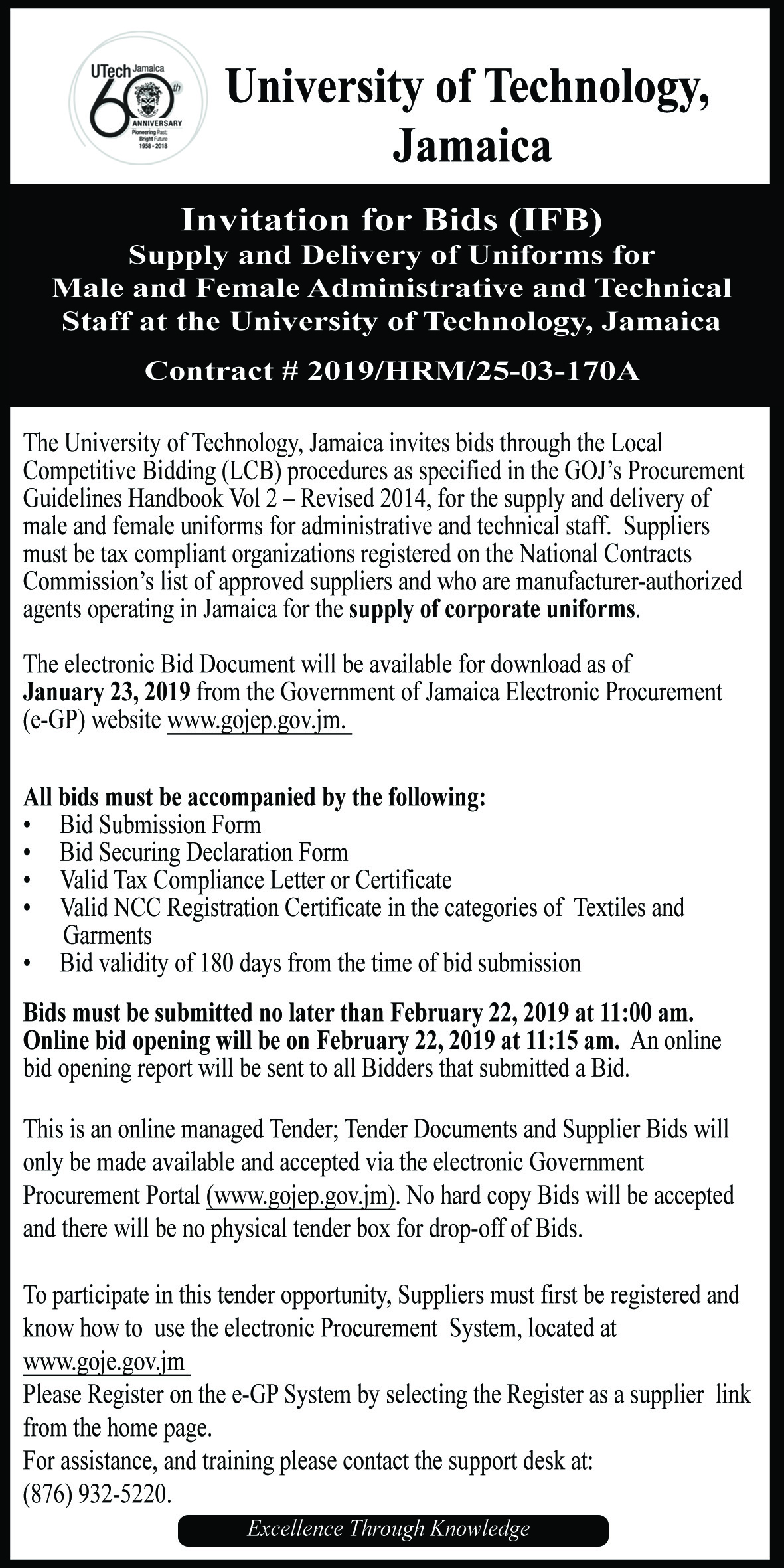 Invitaton For Bids -  Supply and Delivery of Uniforms