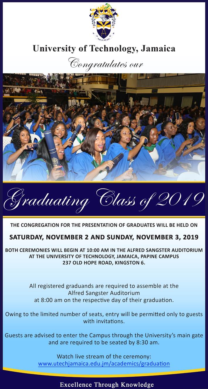 ADVISORY: Graduation Ceremonies - November 2 and 3, 2019