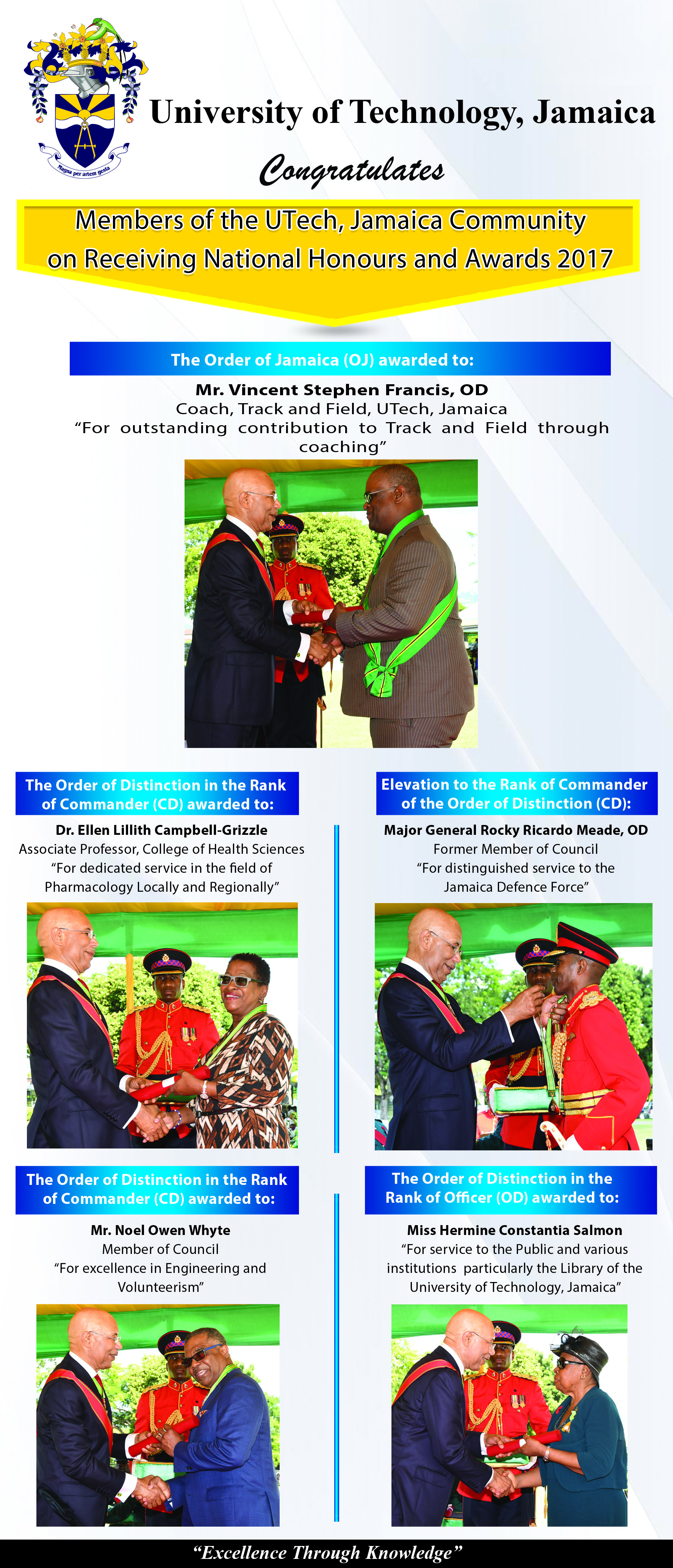 Members of the UTech, Ja. Community Receive National Honours and Awards 